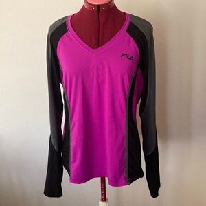 Fila sport running Size XL magenta, black & gray V-neck sweater Made in Vietnam.